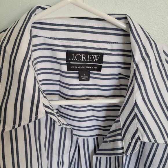 J. Crew Women's Size L Etienne Oversized Shirt Striped Cotton Poplin - Picture 4 of 8